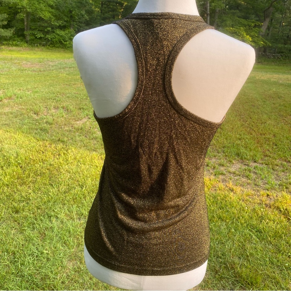 MODA INTERNATIONAL TOP TANK BLACK GOLD METALLIC STRETCH V-NECK RACERBACK SIZE S - Picture 6 of 8